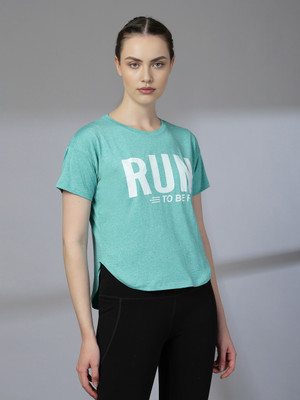 CHKOKKO Printed Women Round Neck Green T-Shirt
