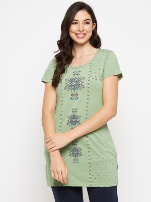 VERO AMORE Printed Women Round Neck Light Green T-Shirt