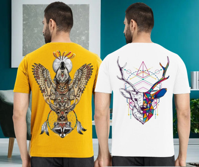 Lecowar Printed Men Round Neck Multicolor T-Shirt