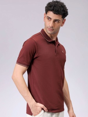 The Indian Garage Co. Solid Men Polo Neck Red T-Shirt