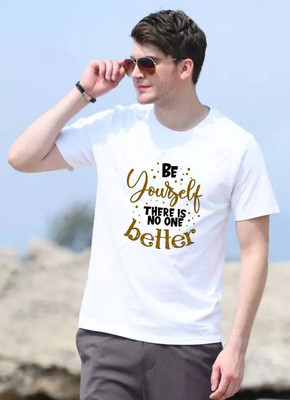 Aditi Fashion Printed, Typography Men Round Neck White T-Shirt