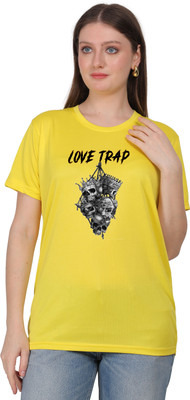 zoomonline Graphic Print Women Round Neck Yellow T-Shirt