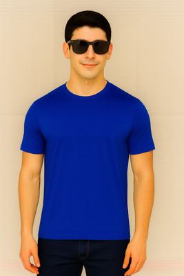 Vivaan Fab Solid Men Round Neck Blue T-Shirt