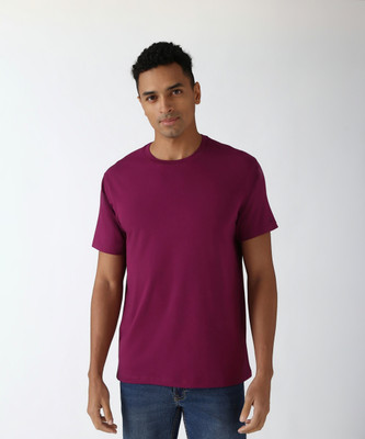 PETER ENGLAND Solid Men Crew Neck Purple T-Shirt
