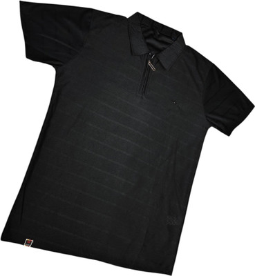 faizan fashion Solid Men Polo Neck Black T-Shirt