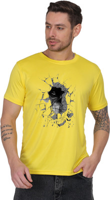 AZAADGARMENT Printed Men Round Neck Yellow T-Shirt