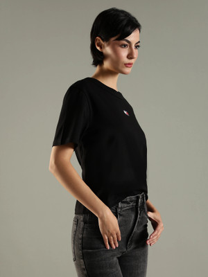 TOMMY HILFIGER Solid Women Crew Neck Black T-Shirt