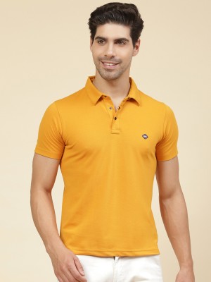 Cloak & Decker By Monte Carlo Solid Men Polo Neck Yellow T-Shirt