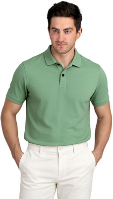 McCallops Solid Men Polo Neck Light Green T-Shirt