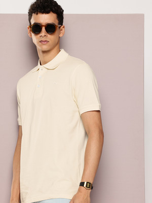 FROSEN FOX Solid Men Polo Neck Beige T-Shirt