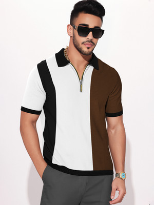 TRIPR Colorblock Men Zip Neck Multicolor T-Shirt