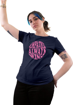 Fighterhero Printed Women Round Neck Navy Blue T-Shirt