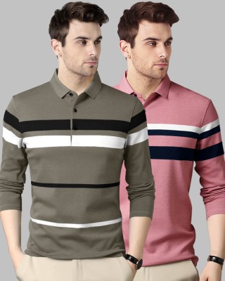 EyeBogler Striped Men Polo Neck Multicolor T-Shirt