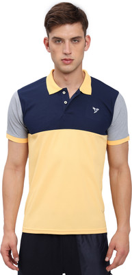 TECHNOSPORT Colorblock Men Polo Neck Yellow T-Shirt