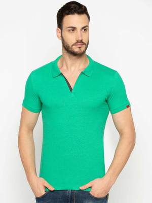 Status Quo Solid Men Polo Neck Green T-Shirt