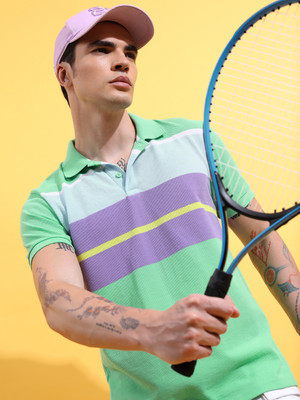 HIGHLANDER Striped Men Polo Neck Multicolor T-Shirt
