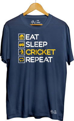 THE PRINT PLATTER Typography Men Round Neck Navy Blue T-Shirt