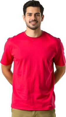 JEDFER Solid Men Round Neck Red T-Shirt