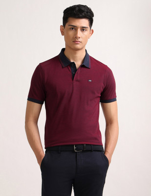 Arrow Sport Self Design Men Polo Neck Red T-Shirt