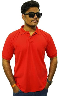 5 iguanas Solid Men Polo Neck Red T-Shirt
