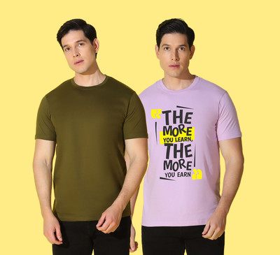 WOOSTRO Solid Men Round Neck Multicolor T-Shirt