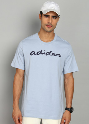 ADIDAS Embroidered Men Round Neck Blue T-Shirt