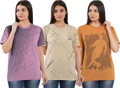 HouseOfCommon Printed Women Round Neck Multicolor T-Shirt