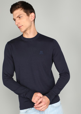 DIESEL Solid Men Crew Neck Dark Blue T-Shirt