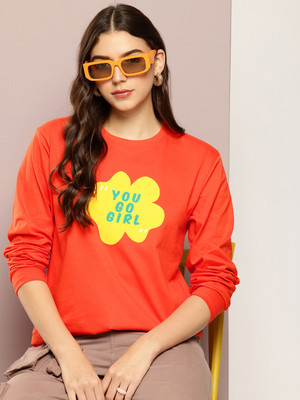 DILLINGER Printed Women Round Neck Orange T-Shirt