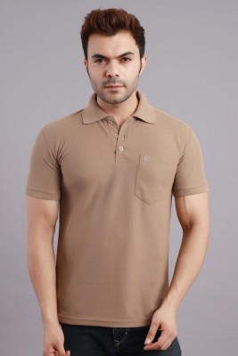 SCUBA Solid Men Polo Neck Beige T-Shirt