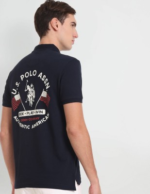 U.S. Polo Assn. Denim Co. Printed, Typography Men Polo Neck Blue T-Shirt