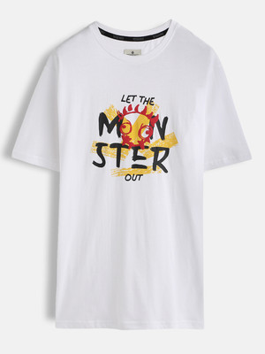 WROGN Printed, Typography Men Round Neck White T-Shirt