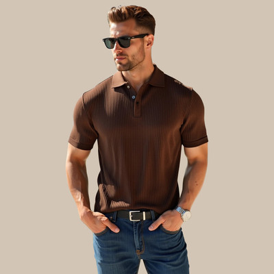TeeWink Self Design Men Polo Neck Reversible Brown T-Shirt