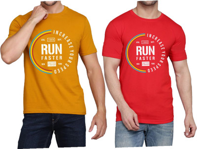 WOOSTRO Printed Men Round Neck Brown, Red T-Shirt