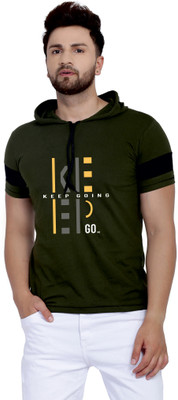 SLOWLORIS Printed, Typography Men Round Neck Dark Green T-Shirt