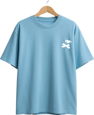 Buddy Collection Graphic Print, Typography Women Round Neck Light Blue T-Shirt
