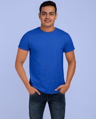MIT Bharat Solid Men Round Neck Blue T-Shirt