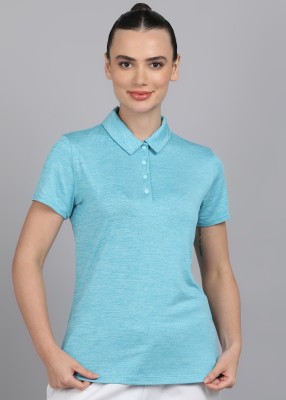 UNDER ARMOUR Self Design Women Polo Neck Blue T-Shirt