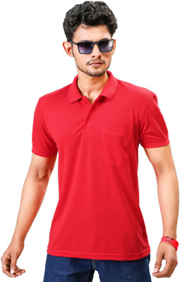 Chillax Solid Men Polo Neck Red T-Shirt