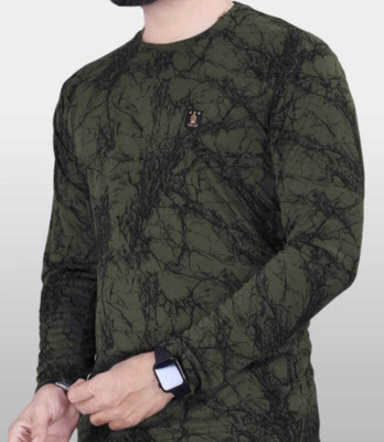 Magpy Printed Men Round Neck Dark Green T-Shirt