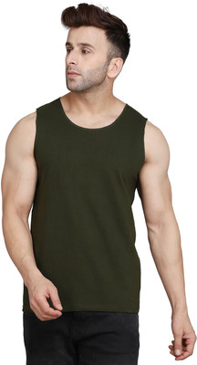SLOWLORIS Solid Men Round Neck Dark Green T-Shirt