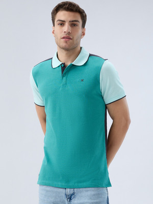 KILLER Colorblock Men Polo Neck Light Blue T-Shirt
