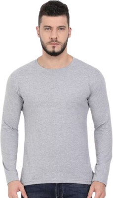 Kanna Fabric Solid Men Round Neck Grey T-Shirt
