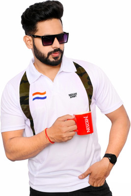 AZYXREN Military Camouflage Men Polo Neck White T-Shirt