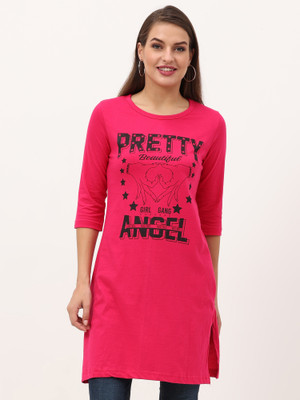 Fleximaa Typography Women Round Neck Pink T-Shirt