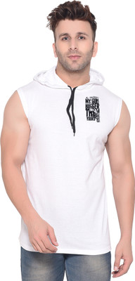 Lawful Casual Solid Men Hooded Neck White T-Shirt