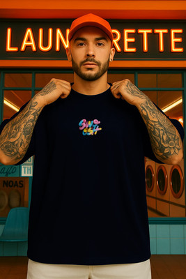 CULISH Printed Men Round Neck Navy Blue T-Shirt