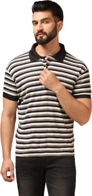 CHAKUDEE Fashion Striped Men Polo Neck Black T-Shirt