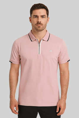 Sportz Fit Solid Men Polo Neck Pink T-Shirt