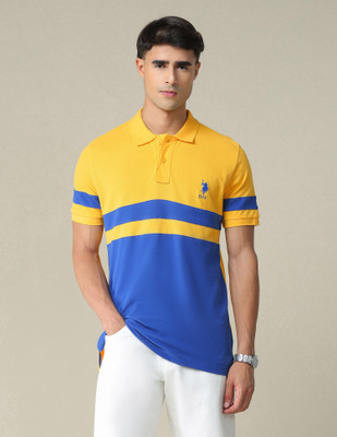 U.S. POLO ASSN. Colorblock Men Polo Neck Yellow T-Shirt